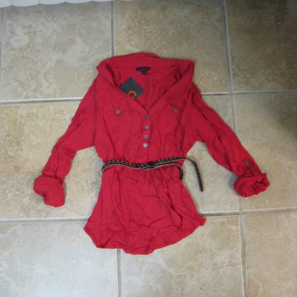 NWT Guess red pink belted blouse shirt top XS extra small - Picture 1 of 4